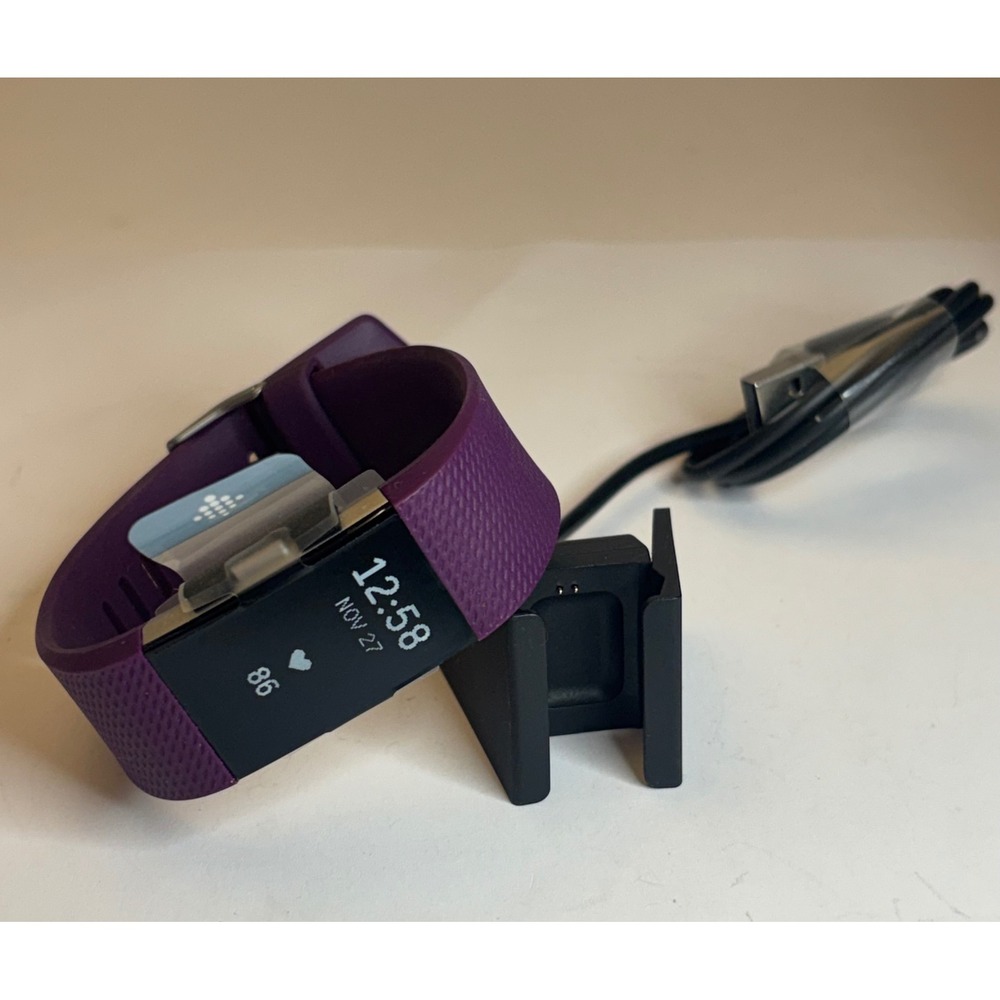Fitbit Charge 2 Heart Rate Fitness Tracker Plum Purple Silver FB407 Smartwatch